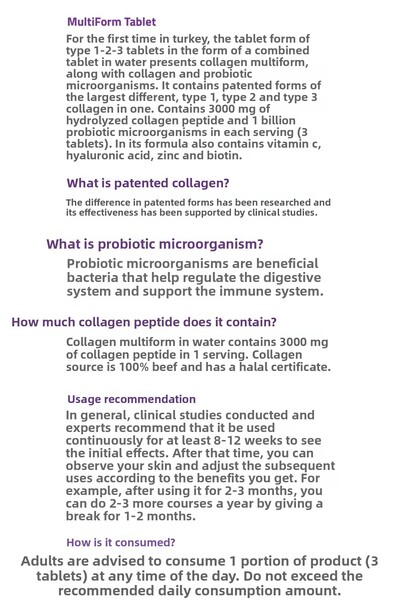 Suda Collagen أقراص متعددة الأشكال - النوع I-II-III كولاجين - فيتامين سي، حمض الهيالورونيك، الزنك، البيوتين |   90 قرص