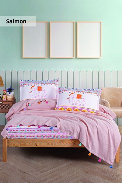 Woox Butico طقم فيليه الفيل المزين بالقطن بنسبة 100% (مقاس مزدوج)