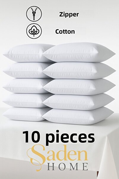 SADEN HOME 10 bucăți husă de pernă albă din bumbac cu fermoar, set de căptușeală interioară pentru pernă, husă 50x70