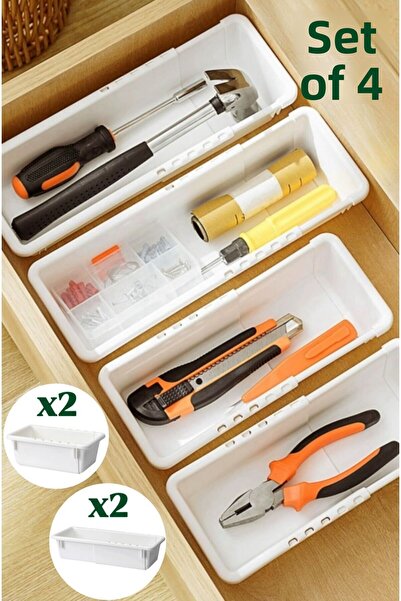 Bayev مجموعة من 4 منظمات أدراج قابلة للتمديد من فليكسى - مجموعة منظمات خزانة المجوهرات والمطبخ والمكياج