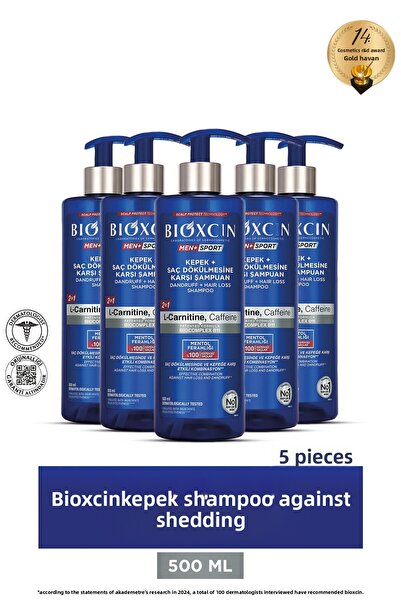 Bioxcin Men Sport Anti-Dandruff and Hair Loss Shampoo 500 ml - Anti-Shedding, Scaling, Preventive 5 Pieces