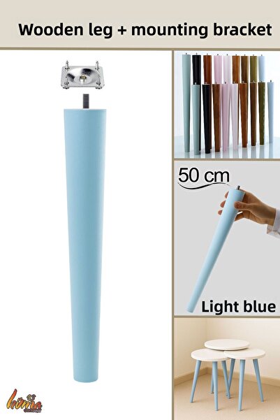 GLASWEN Picior din lemn 50 cm albastru deschis cu dispozitiv de fixare cu șuruburi M8 pentru mobilier dulap scaun suport canapea