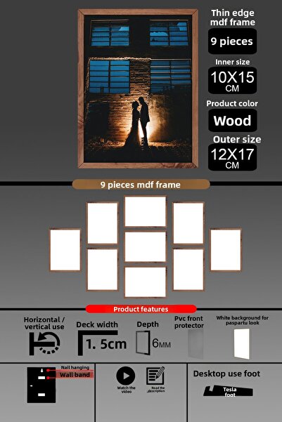 bymat 9 bucăți 10x15 cadru - cadru cu șipci subțiri - cadru din lemn - cadru de 6 mm - rama foto