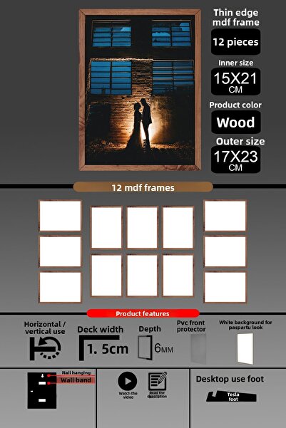 Bytwo 12 bucăți 15x21 cadru - cadru A5 cu șipci subțiri - cadru din lemn - 6 mm - rama foto