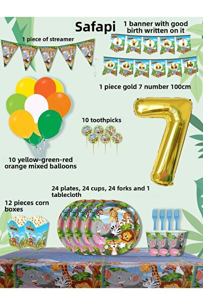 PartyPoo Safari Themed Birthday Party Set for 24 People |   Birthday Party Ma...