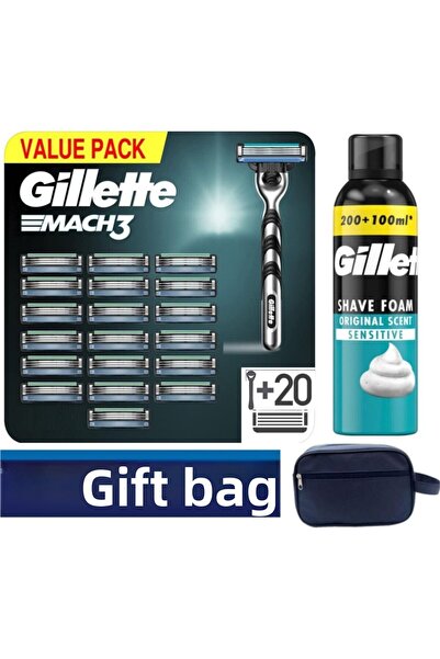 Gillette Машина Mach3 + Mach3 20 ножчета за бръснене + пяна + чанта