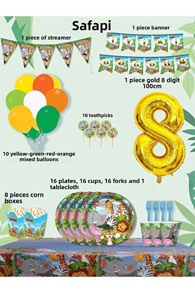 PartyPoo Safari Themed Birthday Party Set for 16 People |   Birthday Party Ma...