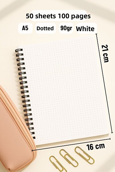 Eldesen Tasarım School Notebook Set with Spiral Dots, A5 Size 50 Sheets 100 Sheets Set of 4, Strawberry Set