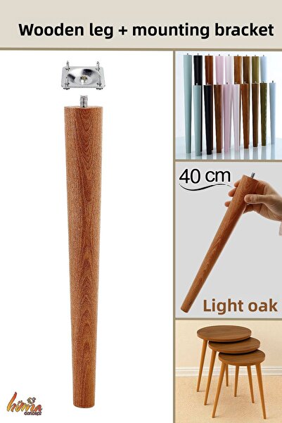 GLASWEN Picior din lemn 40 cm stejar deschis cu dispozitiv de fixare cu șurub...