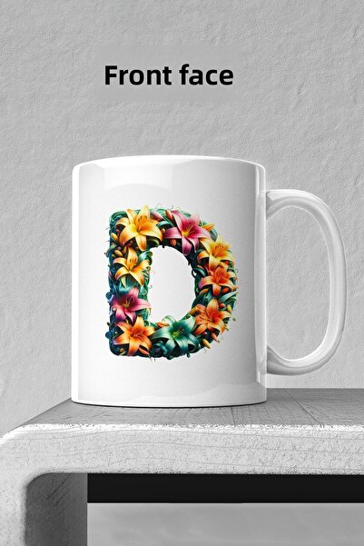 markcat كوب بورسلين على شكل حرف D مزين بالزهور - جودة عالية - كوب مطبوع