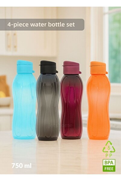 Jet's Home 750 Ml*4 Water Bottle - School Water Bottle with Lid, Black Purple Blue Orange Flask