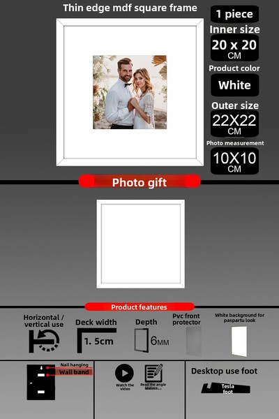 yhfoto 1 Piece 20X20 Frame - Thin Slatted Frame - White Frame - Square Frame - Photo Frame