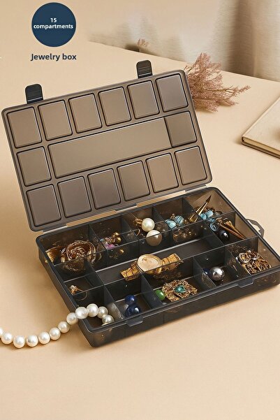 HOMİNG منظم تخزين وإكسسوارات القلادة والخاتم والمجوهرات وصندوق الساعة 15 حجرة حجم كبير أسود