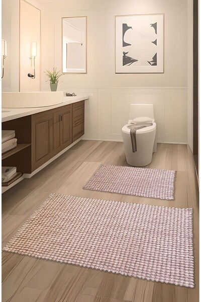 FeelHome مجموعة سجادة حمام فائقة النعومة وفائقة الامتصاص من باموكالي مكونة من قطعتين مصنوعة من القطن بنسبة 100%