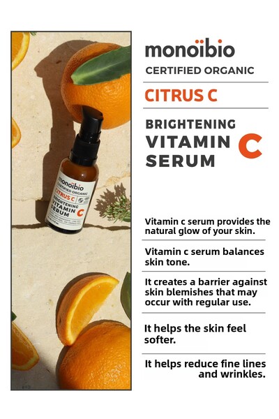 Monoibio Organic Certified Hyaluronic Acid - Vitamin C Serum Set - Vegan Day and Night Serum