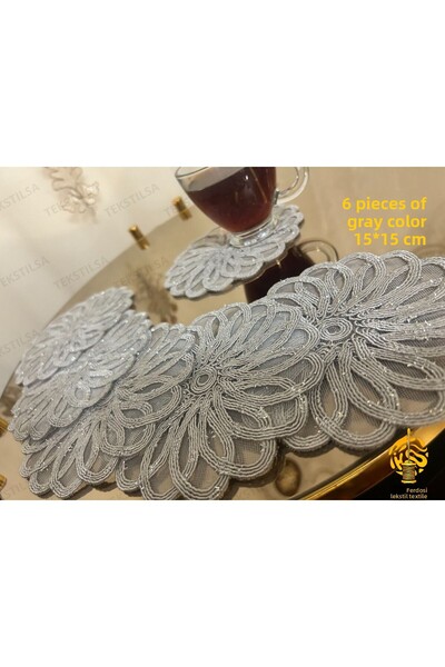 Tekstilsa Presentation Napkin, Cocktail Napkin, Coffee Side Presentation Holder, Coaster 6 Pieces Presentation Napkin Gray