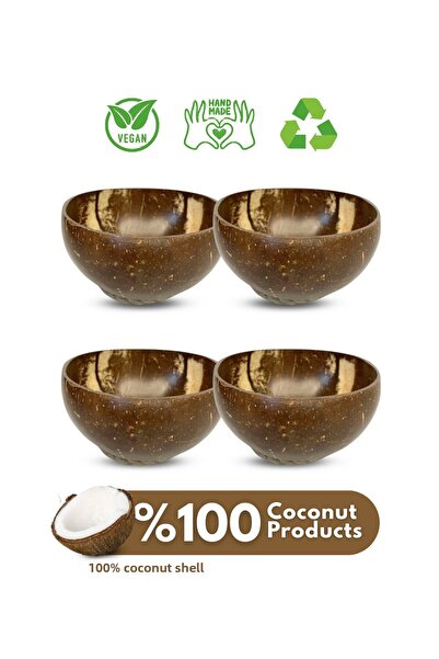 Coconut Products 4 Coconut Bowls and Bowl Saucers - Bowl Bowl - Coconut Bowl