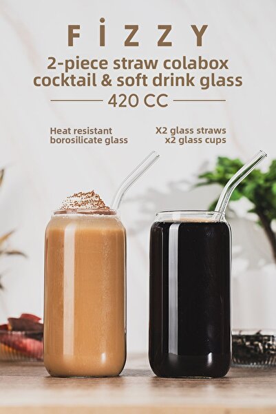 Fhilli زجاج كوكتيل ومشروب غازي من زجاج البورسليكات مكون من قطعتين مع شفاطات -...