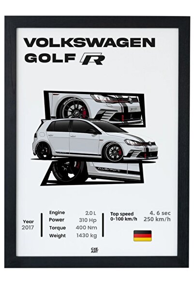 gxe.art Poster de pictură cu cadru negru Volkswagen Golf R