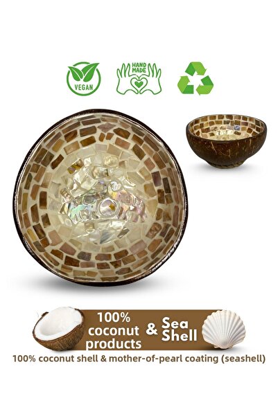 Coconut Products Elephant Design Mother of Pearl Coating - Coconut Bowl and Snack Bowl Straw Mat