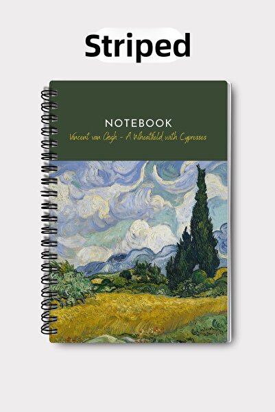Eldesen Tasarım Van Gogh A5 Spiral Line School Notebook, 50 Sheets 100 Pages, Cardboard Cover Notebook, Wheat