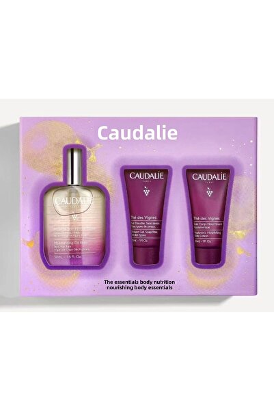 Caudalie زيت إكسير المغذي بالتين 50 مل + جل الاستحمام 30 مل + لوشن الجسم 30 مل