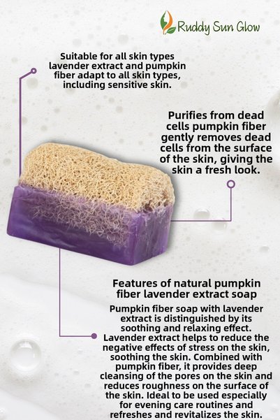 RUDDY SUN Lavender Extract Soap with Pumpkin Fiber Handmade Natural 120 Gr