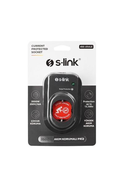Generic Brand S-Link Sl-06 Single Surge Protected Socket 16A 3500W 450 Joules Child Protection
