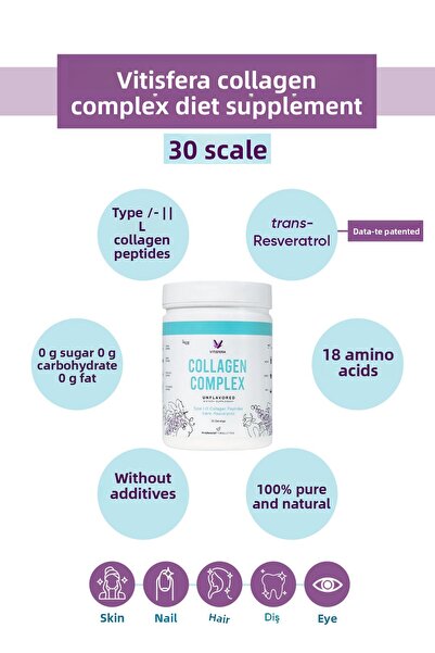 Vitisfera Collagen 100% Pure, Natural Type I-Iii Double Hydrolyzed Collagen Peptides + Trans Resveratrol