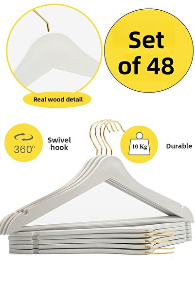 ARCH 48 Pieces White Wooden Look Plastic Hanger Clothes Clothes Shirt Hanger ...