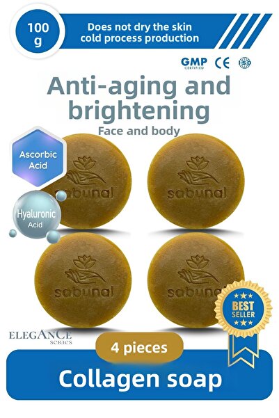sabunal 4 قطع من صابون الكولاجين المضاد للشيخوخة - حمض الهيالورونيك وحمض الكوجيك