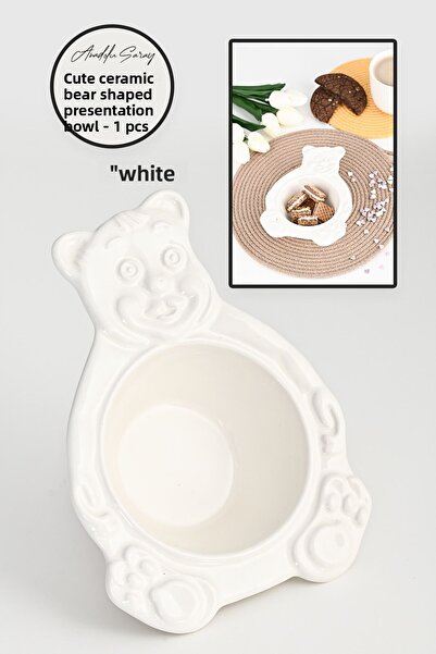 Anadolu Saray White Bear Shaped Handmade Ceramic Serving Bowl and Plate Serving Presentation Catering - 1 Pc
