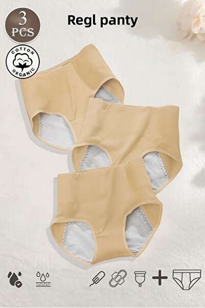 Textile Slot 3 Pieces Menstrual Panties 100% Cotton Women's Special Daily Pad...