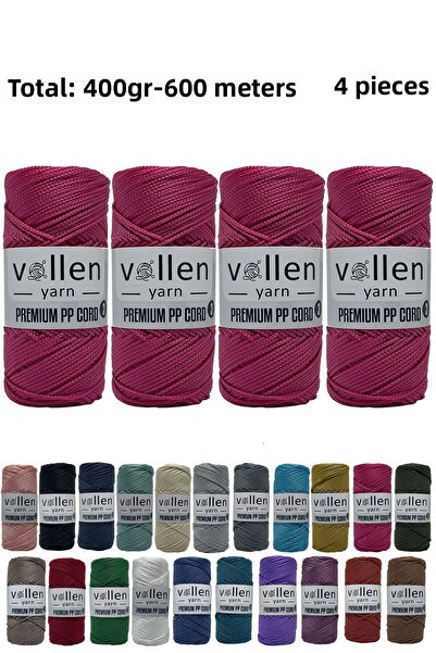 vollen yarn 600m Ață de macrame din poliester, Ață Supla, Ață pentru genți, Ață pentru brățări, macrame, fucsia 1,5 mm-400 gr