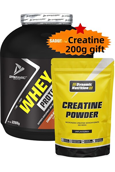 Dynamic Nutrition Whey Protein Powder with Creatine Gift - 2280 g - 76 Servings - Chocolate - with Digestive Enzymes - 24g Protein