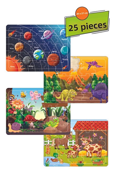 Leelii Tasarım Cute Animals, Dinosaurs, Planets, Farm 25 Piece Wooden Puzzle ...