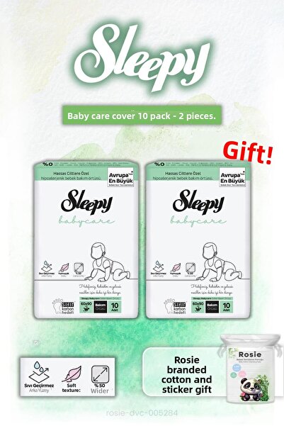 Sleepy عبوة من قطعتين من أغطية العناية بالطفل من بيبي كير، 10 قطع وهدية من قط...