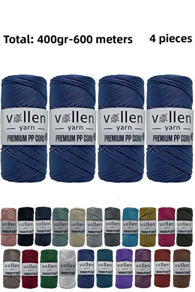 vollen yarn 600m Πολυεστερικό νήμα μακραμέ, νήμα Supla, νήμα τσάντας, νήμα βραχιολάκι, μακραμέ, τζιν μπλε 1,5mm-400gr