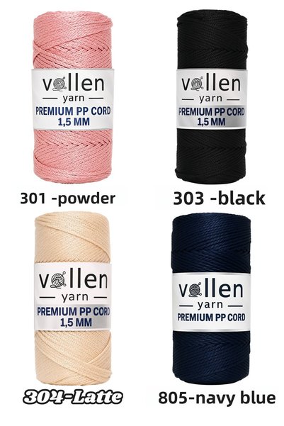 vollen yarn 600m Ață de macrame din poliester, Ață Supla, Ață pentru genți, Ață pentru brățări, macrame, bleumarin 1,5 mm-400 gr