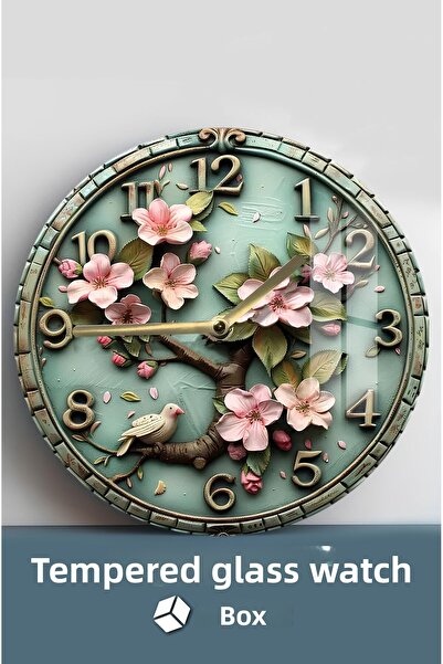 kutuTR ساعة زجاجية مقسى بنمط زهرة ثلاثية الأبعاد - 33x33 سم CSDW333