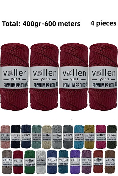vollen yarn حبل مكرامية بوليستر 600 متر، حبل سوار، حبل حقيبة، حبل سوار، مكرامية، أحمر 1.5 مم -400 جرام