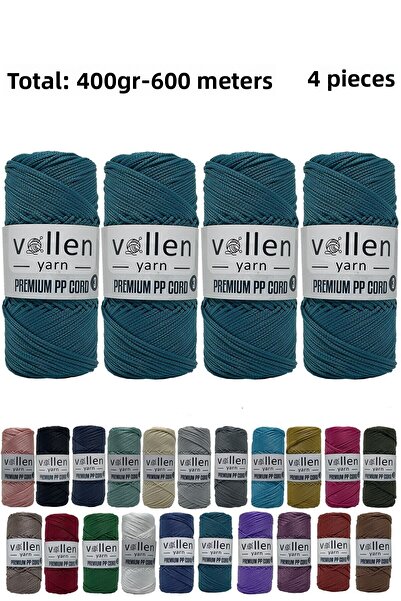 vollen yarn 600m Ață de macrame din poliester, Ață Supla, Ață pentru genți, Ață pentru brățări, macrame, albastru petrol 1,5mm-400gr