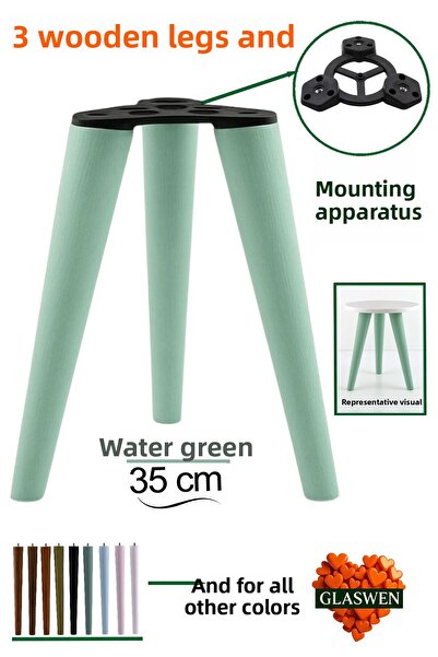 GLASWEN 3 bucăți picioare din lemn 35 cm verde apă cu șuruburi M8 accesorii d...