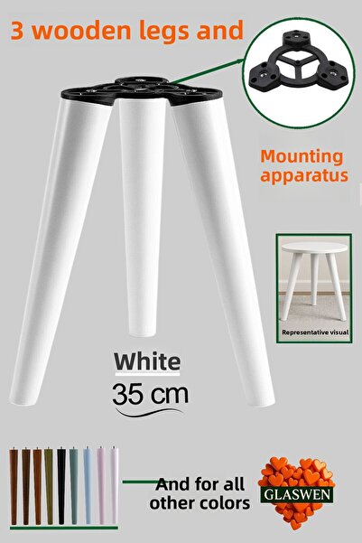 GLASWEN 3 bucăți picioare din lemn 35 cm alb cu șuruburi M8 și accesorii de conectare pentru mobilă scaun măsuță de cafea picior de susținere pentru masă
