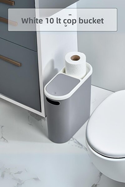 EWs Γκρι κάδος απορριμμάτων με καπάκι και χαρτοθήκη WC & Κάδος απορριμμάτων γ...