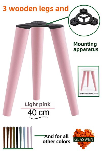 GLASWEN 3 bucăți picioare din lemn 40 cm roz deschis cu șuruburi M8, accesori...