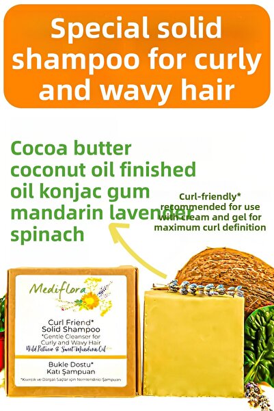 Mediflora Curl Friendly* - Moisturizing Solid Shampoo 110 Gr, for Curly and Wavy Hair, Tangerine & Lavender