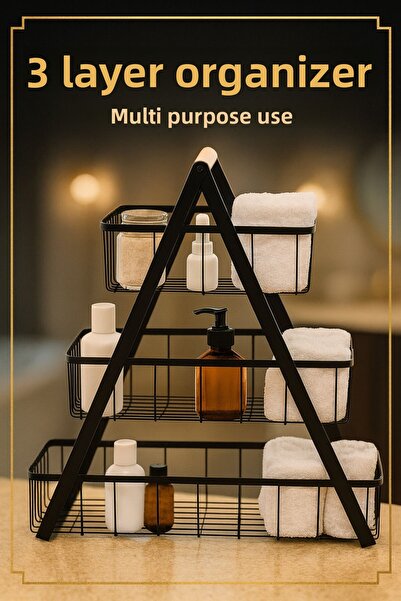 boz concept home Черна 3-етажна метална тоалетна шкафче за баня с кошница за ...