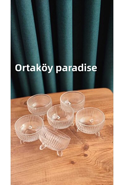ORTAKÖY CENNETİ Glass 3 Legs New Design 6Pcs Bowl Snack Serving Bowl Volume 230 Mouth 11.5 cm Height 6.5 cm