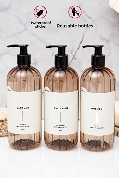 homence 3 Συσκευασία Σαμπουάν Αφρόλουτρο Conditioner Ετικέτα Πλαστικό Σετ Μπάνιου Μπουκάλι Ανοιχτό Καφέ Δοχείο σαπουνιού 500 ml